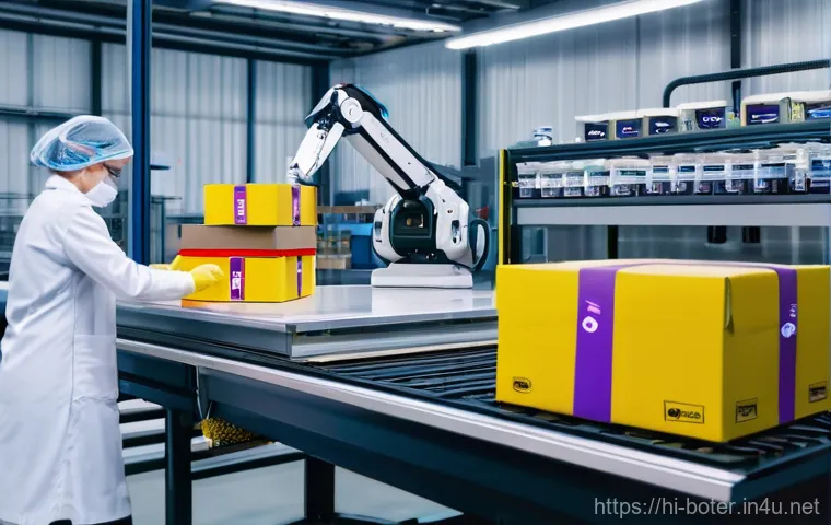 로봇기술사와 공장 자동화 사례 - **Prompt 2: High-Precision Robotic Painting in an Automotive Plant**
    A futuristic, highly detail...