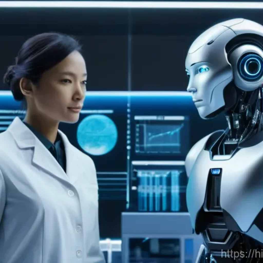 로봇기술사 시험 준비 체크리스트 - "A clean, futuristic laboratory where a highly advanced, humanoid robot stands alongside a human res...