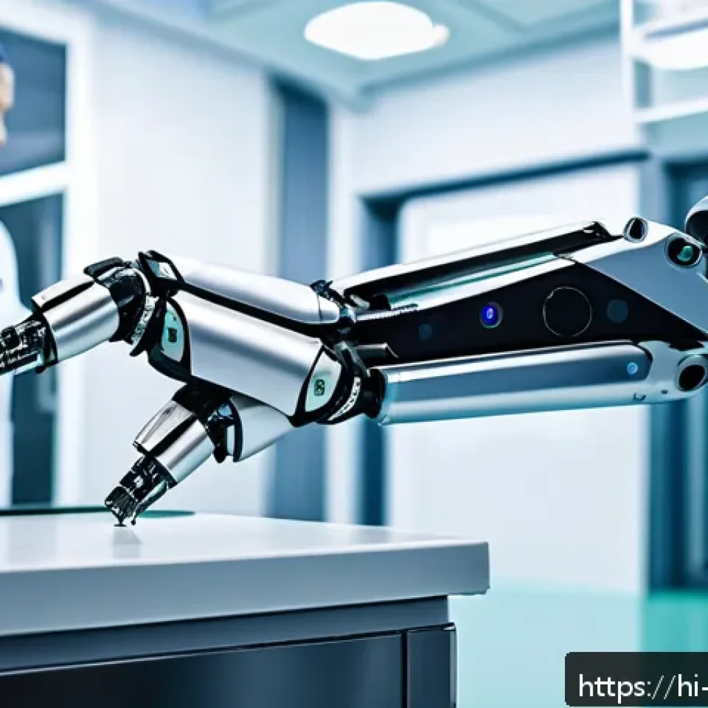 로봇기술사와 다관절 로봇 설계 - A highly detailed multi-jointed robot arm designed for surgical precision, featuring sleek titanium ...