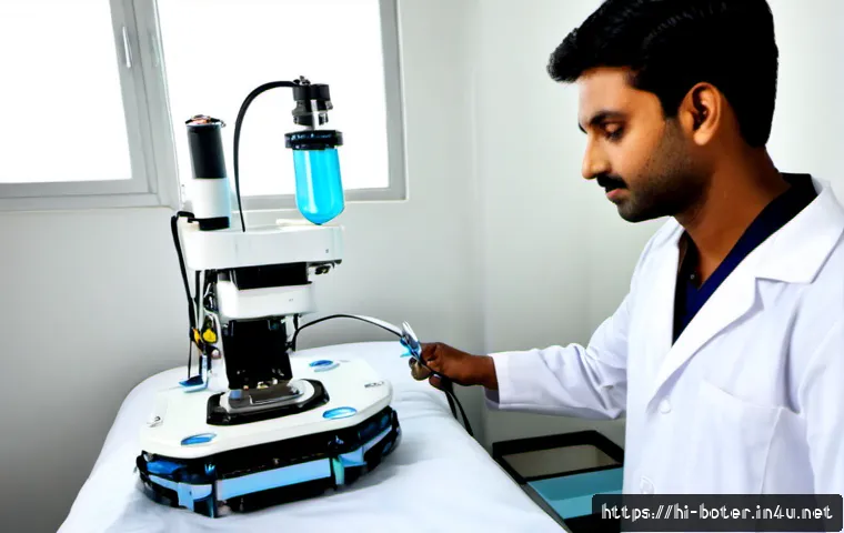 로봇기술사와 의료 로봇 설계 - Photorealistic hospital innovation laboratory, an Indian robotics engineer in clean professional att...